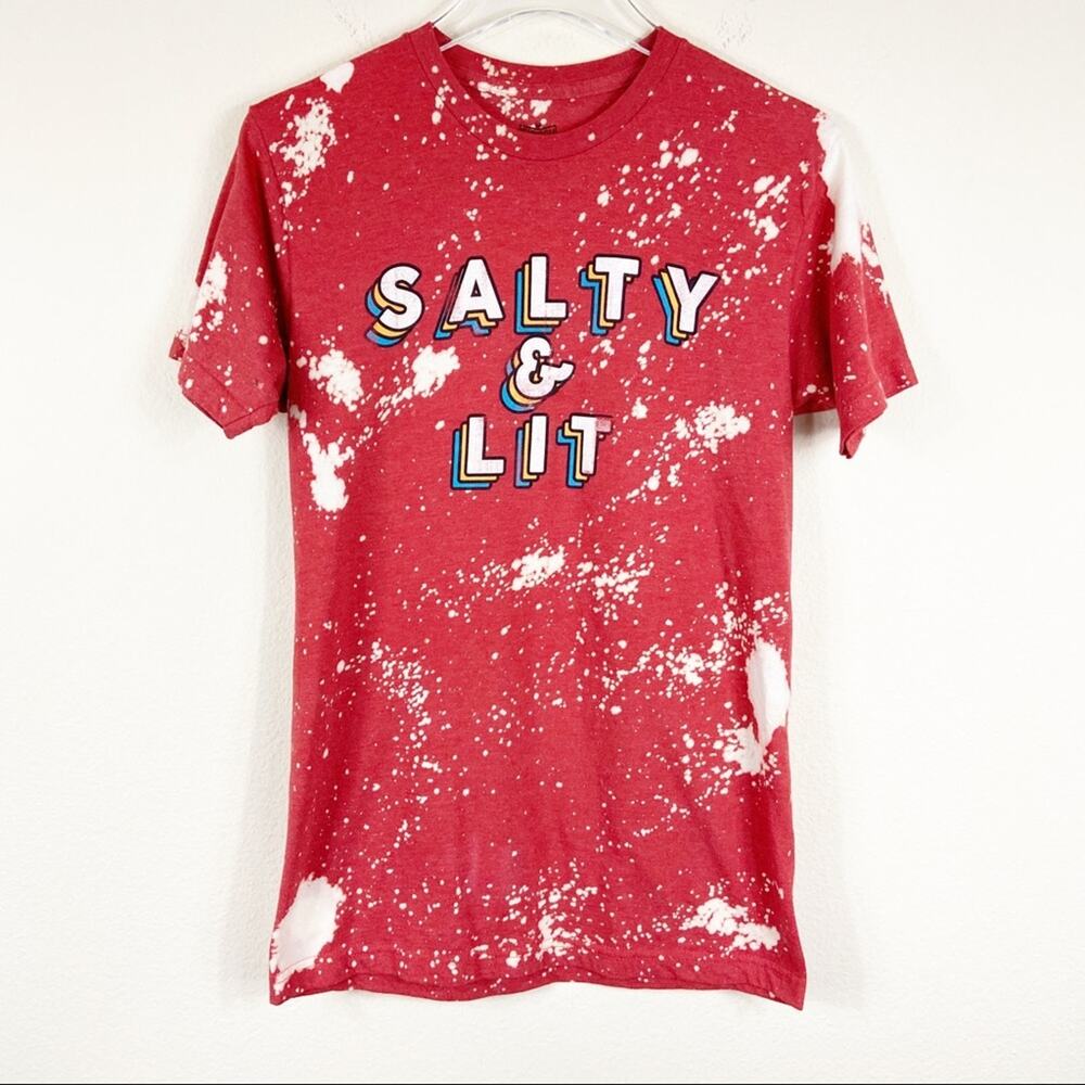 Custom Bleached Salty & Lit Graphic Tee  Sz S